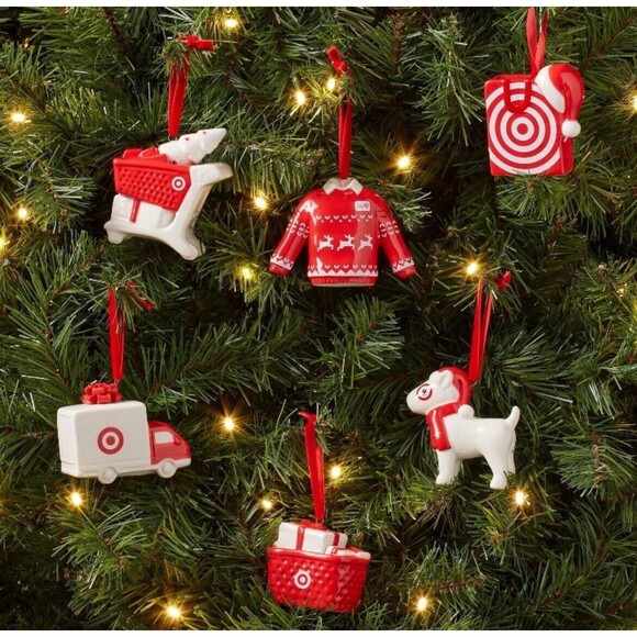 Wondershop Target Ceramic Christmas Tree Bullseye Ornament Set 6 Piece - Picture 2 of 6
